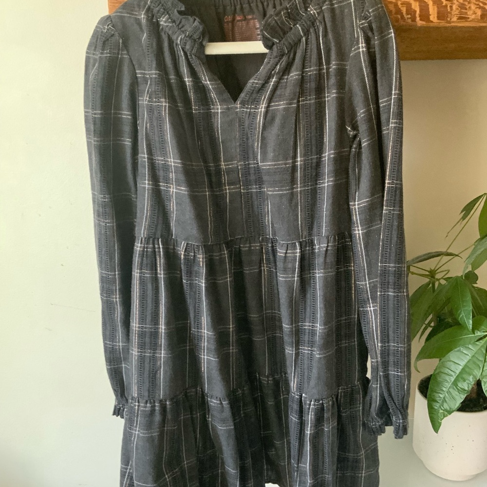 Black Plaid Long Sleeve Dress size 6-7